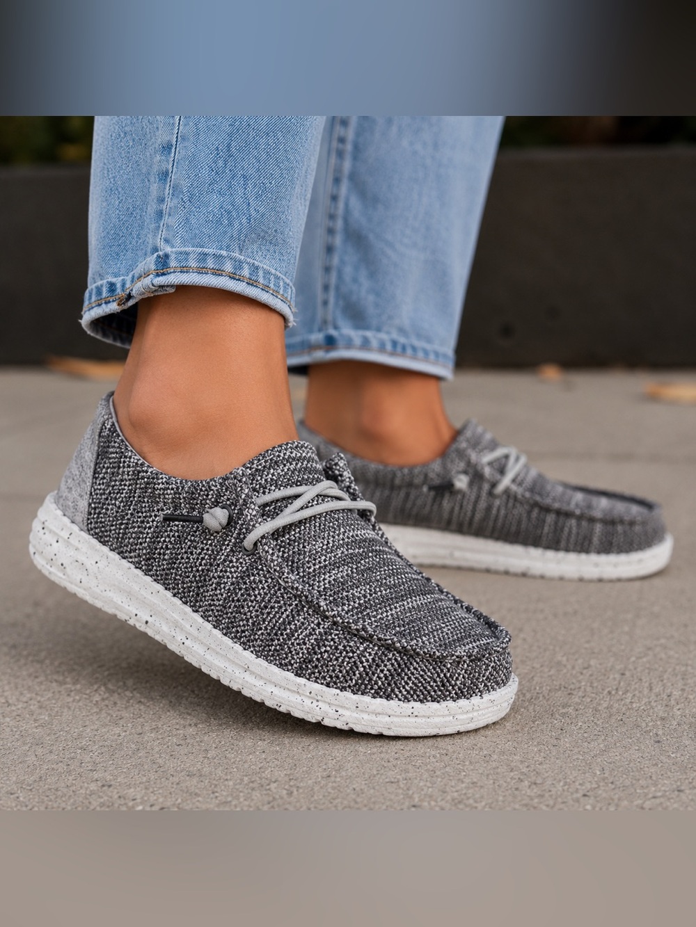 Hey Dude Wendy Sox Dark Grey Knit Slip On Shoes Size 8 Womens